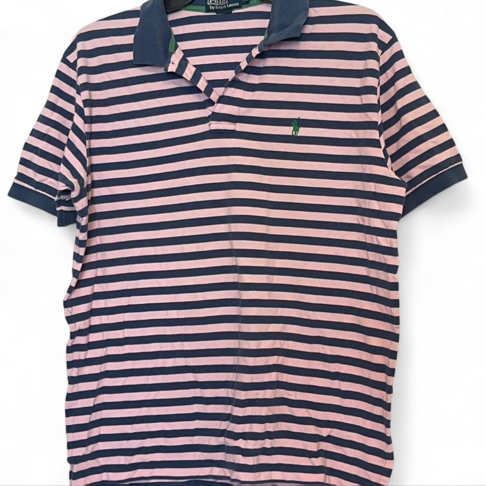 Ralph Lauren Pink and Navy Striped Polo Shirt XL